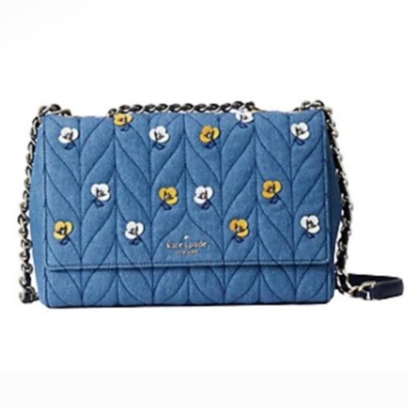 EUC Kate Spade New York Briar Lane Quilted Denim Applique Emelyn Handbag Purse - Picture 8 of 8